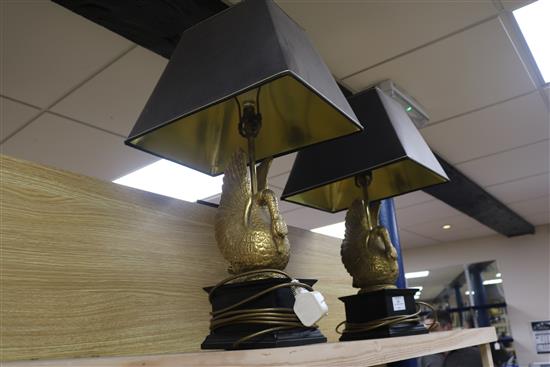 A pair of gilt composition swan table lamps